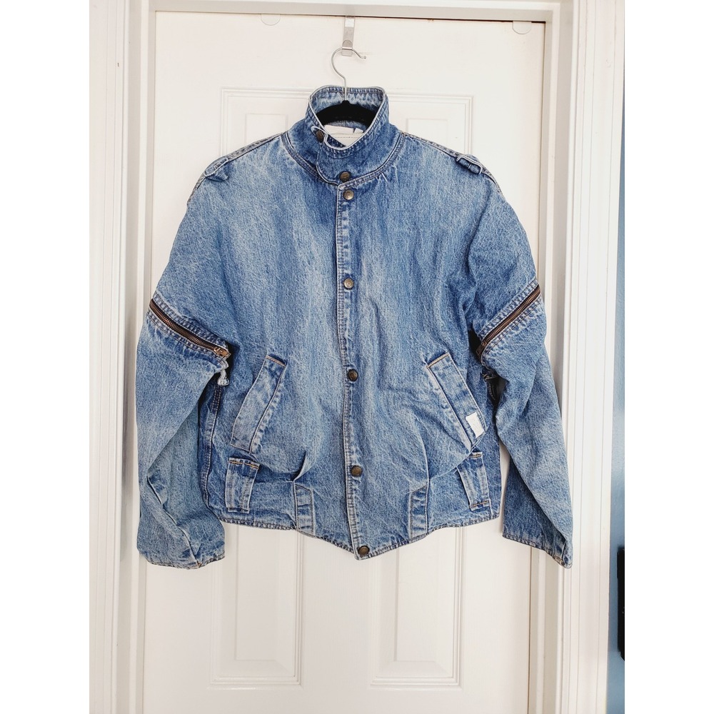Guess Georges Marciano Denim Jacket Blue Vintage Zip Sleeve Bomber Size M - Picture 2 of 15